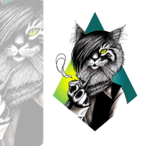Sir Oliver Fancyboy cat portrait Art Print by artist BrookeS at We Wicked Few Tattoo, Invercargill